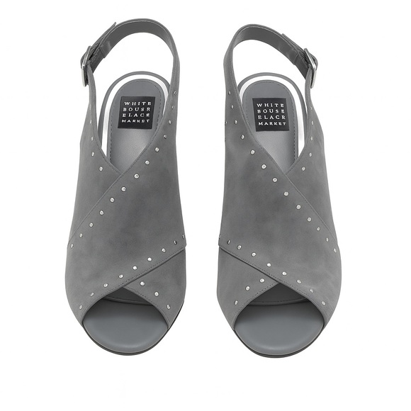 White House Black Market Gray Suede Studded Heels | Size 8 - Picture 7 of 8